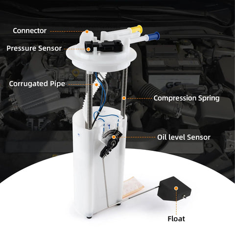 Electric Fuel Pump Assembly For Buick LeSabre Park Avenue Cadillac DeVille Seville Oldsmobile Aurora Pontiac Bonneville V6 3.8L 4.0L 4.6L Replacement MU1163 MU92 MU277 High Quality Auto Part with labeled components