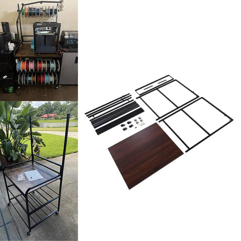 Tough As Nails 3D Printer Workbench Cart With Solid Wood Top And Steel Frame, 300 Lb Payload, parts and assembled cart with smooth casters.