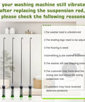 Illustration showing reasons for washing machine vibration with Washer Suspension Rod Kit Replacement parts.
