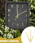 Metal Clock Hands Replacement Kit 10 Sets Handy DIY Wall Clock Hands displayed on black square clock against floral background