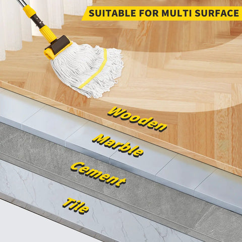 Heavy Duty Commercial Mop With 54 Inch Handle And 53 Inch Stainless Steel Mop Handle Wet Cotton Mop Head used on wooden floor
