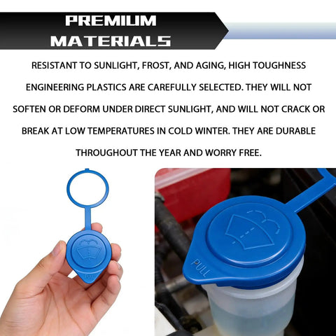 Windshield Washer Fluid Cap Replacement for Honda Civic CR-V Odyssey Accord Ridgeline ILX MDX RDX Water Tank Cover OEM 38513 SC4 672 No-Fuss Direct-Fit Cap Seals Fluid Reservoir and Keeps Dirt Out, Easy Install, shown installed on vehicle and held in hand.