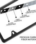 Close-up of Legit Real Carbon Fiber License Plate Frame Glossy Black showcasing 3K carbon fiber and UV resistant coating details.