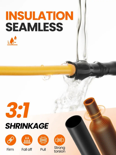 3:1 Heat Shrink Tubing Kit, 600 Pieces in use demonstrating waterproof insulation and seamless shrinkage over wiring.