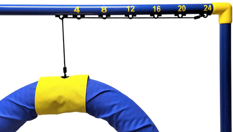 Endurance Agility Tire Jump for Dogs With Lightweight PVC Frame, adjustable height settings, close-up of tire and frame details