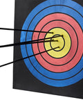 Portable Backyard Archery Target 50x50x5 CM High Density EVA Foam Layered Target with arrows in bullseye.