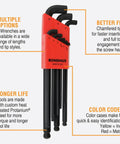 Set Of 9 Balldriver Stubby L Wrenches In 1.5 To 10 Mm, Angled Entry Up To 25 Degrees For Tight Spaces, Stubby Short Arm, Protanium Steel