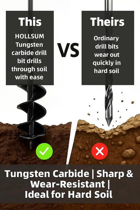 Comparison of HOLLUM tungsten carbide drill bit vs. ordinary drill bit in hard soil