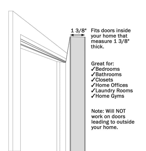 Diagram showing 1 3/8 inch interior door thickness for Deluxe Kid Safe Door Top Lock For One And Three Eighths Inch Interior Doors.