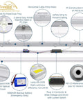 4Ft Led Vapor Tight Emergency Light With Battery Backup Tri Level Microwave Motion Sensor Dimmable Shop Light IP65 Waterproof showing internal components and setup.