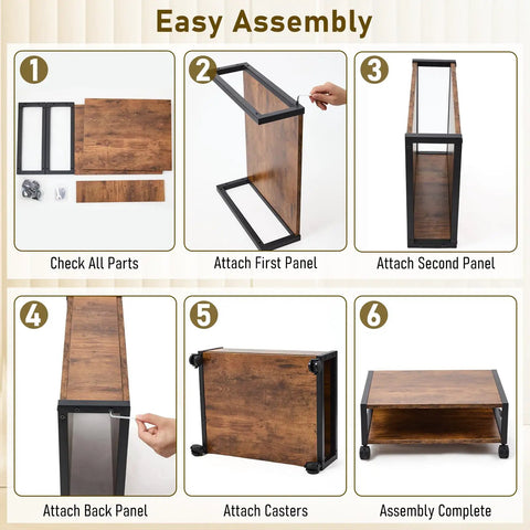 Straight Up Slick 2 Tier Printer Stand Under Desk With Easy Glide Wheels And Open Lower Shelf For A4 Paper Storage Brown Desktop Organizer Keeps Your Home Office Super Fresh And Dope