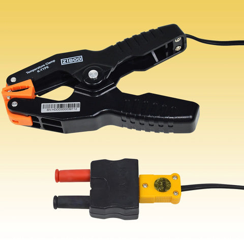 K Type Pipe Clamp Thermometer for HVAC and Multimeters, Wide Range -40 to 392 F, black and orange clamp with lead wire