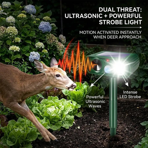 Solar Ultrasonic Animal Repellent 4 Pack With Motion Sensor And Flashlight IP65 Waterproof Outdoor Yard Deterrents For Deer Rabbits Raccoons And Cats No Go Zone Keeps Critters Away deer in garden
