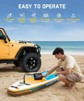 All-In-One Tire And SUP Inflator Pump With Deflation, 75 PSI, Easy Quick-Connect Hose, Dual-Mode For Car Tires And Paddle Boards, High-Flow Inflation And Precise Deflation on SUP on beach