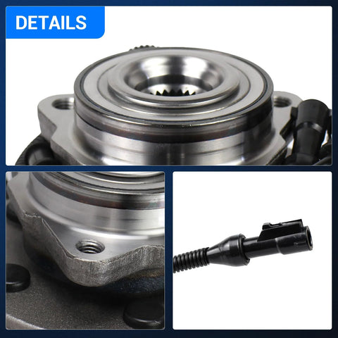 2 Pack Front Wheel Hub Bearing Assembly With ABS For 2002 2005 Ford Explorer 2003 2005 Lincoln Aviator 2002 2005 Mercury Mountaineer 5 Lug Wheel Hub Set, detailed view showing metal construction and ABS connector