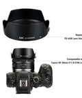 Tulip Flower Lens Hood For RF 50mm F1.8 STM On EOS R6 R5 RP Cameras Reversible Shade Replacing ES 65B shown with camera compatibility