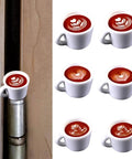 Coffee Hinge Head Topper Set Of 6 Mini Magnetic Door Hinge Heads Decorative Topper For Whimsical Coffee Themed Decor displayed on hinge