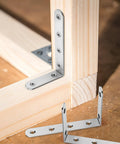 Heavy Duty L Brackets For Shelves And Desks Stainless Steel Right Angle Corner Supports on wooden frame