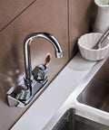 Beefy Pro Grade Commercial Kitchen Sink Faucet Wall Mount With 4 Inch Center Spout Gooseneck Dual Knob Handles Brass Construction
