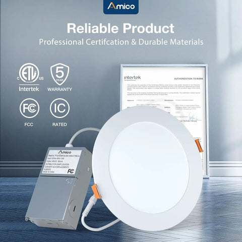 12 Pack 6 Inch Ultra Thin Led Recessed Ceiling Lights Featuring 5Cct Toggle Adjust And 1050 Lumens Each with certification and materials.