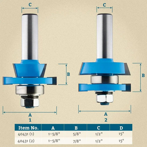 Shaker Rail and Stile Router Bits Set of Two, One Half Inch Shank, Precision Balanced Cutters for Smooth Cabinet Doors and Tight Cope and Stick Joints, Ideal for DIY Woodworking