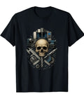 Classic Fit Machinist CNC Tools Vise Gauge Square Edge Set Gift For Real Men Who Love Precision Machinery And Shop Gear Cool Black T-Shirt featuring a skull and tools design.