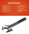 12 Inch Wide Jaw Adjustable Wrench With Micro Serrations For A Tighter Grip And 4x Torque, black handle, alloy steel.