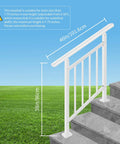 Built Tough Three Step White Metal Handrail For Outdoor Steps And Landings Featuring Solid Iron Frame with adjustable height on steps.
