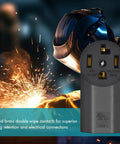 Heavy-Duty NEMA 14-30R Receptacle, 30A 125/250V, 3-Pole 4-Wire Surface Mount Power Receptacle shown against industrial backdrop