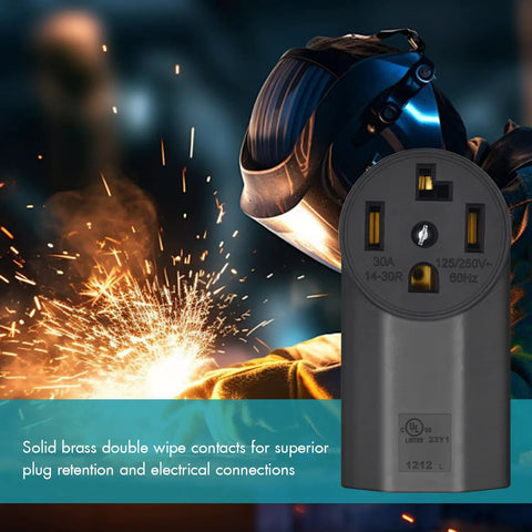 Heavy-Duty NEMA 14-30R Receptacle, 30A 125/250V, 3-Pole 4-Wire Surface Mount Power Receptacle shown against industrial backdrop