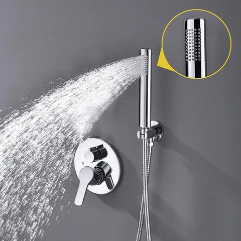 Shower System With Rain Shower And Handheld, Chrome High Pressure Bathroom Faucet, oxygen waterfall spray in use, chrome finish