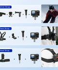 Osmo Action 4 Waterproof Action Camera Bundle with helmet, chest, and head straps for hands-free 4K recording in adventures.