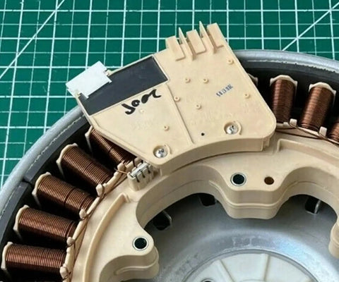 Close-up of refurbished washing machine rotor stator direct replacement assembly compatible with DC93-00168A model.