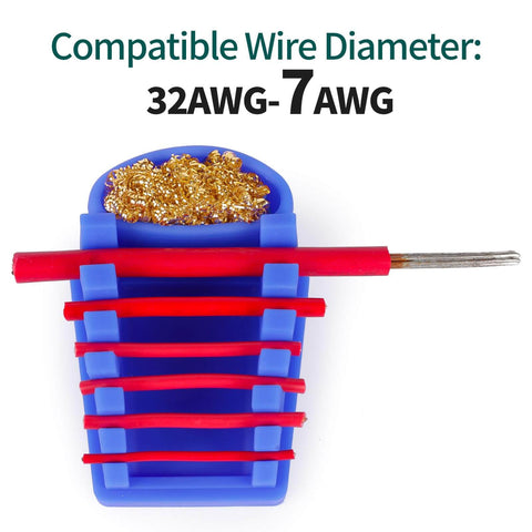 Blue Heat-Resistant Silicone Soldering Wire Holder With 6 Grooves, Brass Wool Cleaner, Fits Wires 32-7AWG close-up view