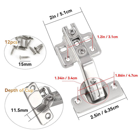135 Degree Lazy Susan Cabinet Hinge for Full Overlay Concealed Corner Cabinets shown with dimensions and mounting screws.