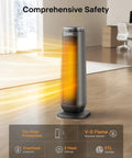 Ceramic Tower Space Heater 1500W With Oscillation Remote Control Programmable Thermostat 8 Hour Timer Eco Mode Gray in room