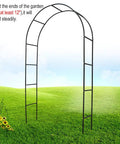 Metal Garden Arbor Wedding Arch Black, Adjustable Two Size Options Pergola Style For Climbing Roses And Vines displayed outdoors