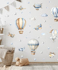 Watercolor Hot Air Balloon Wall Stickers Set With Airplane And Cloud Vinyl Decals Removable DIY Wall Art For Kid Rooms 46 Pieces