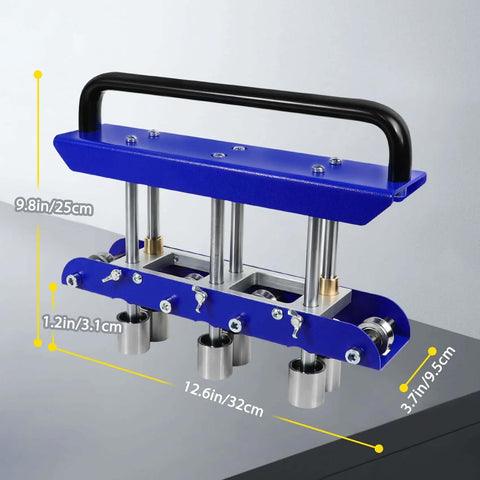 Three-Station Edge Roller For Bending Sheet Metal At 0 To 90 Degrees on a table, with measurements labeled for length, height, and width.