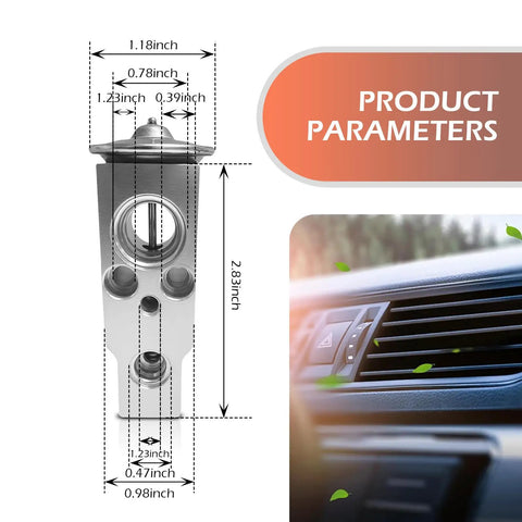 Car AC Expansion Valve Built Tough With Metallic Anti Wear Durability Precise Refrigerant Flow For Consistent Cooling Auto AC Replacement Part Compatible With Jaguar Land Rover Lexus Toyota Camry Silver with dimensions