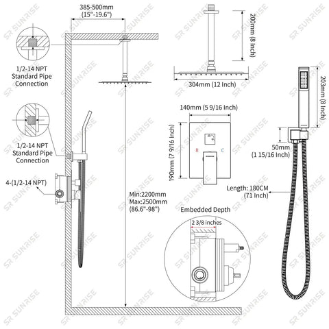 High Quality Ceiling Mount Rain Shower System In Brushed Nickel Featuring A Slick Pressure Balance Valve That Kills Water Hammer Noise For A Truly Top Notch Bathroom Setup