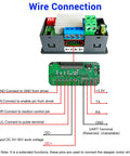Integrated Stepper Motor Driver Controller For NEMA 17 23 Size Motors wiring diagram with terminal labels and connections.