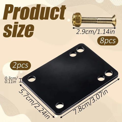 One Eighth Inch Rubber Skateboard Riser Pads With Mounting Screws And Nuts, Wheelbite Prevention