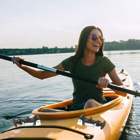 Kayaker on water with Two Pack Flexible Rubber T Handle Draw Latches With Vibration Reduction And Wear Resistant Features in view