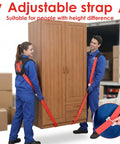 Two Person Moving Straps With Back Support, lifting wooden cabinet, easy grip straps, adjustable for height difference, heavy duty