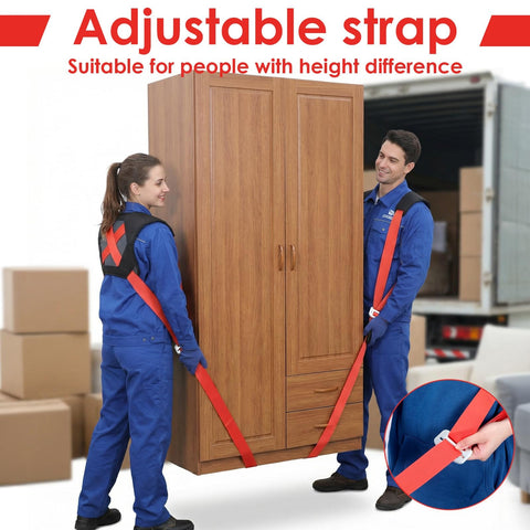 Two Person Moving Straps With Back Support, lifting wooden cabinet, easy grip straps, adjustable for height difference, heavy duty