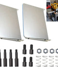 Rock Solid Heavy Duty Folding Extension Table For Woodworking Thickness Planers parts set including silver top plates and mounting hardware.