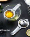 Stainless Steel Egg Separator And Yolk White Filter No Mess Kitchen Gadget shown separating egg yolk over a bowl