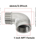 90 Degree Street Elbow 1 Inch NPT Male To Female Stainless Steel 304 Pipe Fittings, side view showing dimensions.