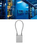 Beefy Steel Cable Padlock 85mm Shackle With Aluminum Alloy Lockout Tagout, 2 Keys, shown with industrial equipment backdrop